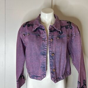 L.A. Blues Purple Denim Jacket Vintage 80s with dangle puffed hearts EUC